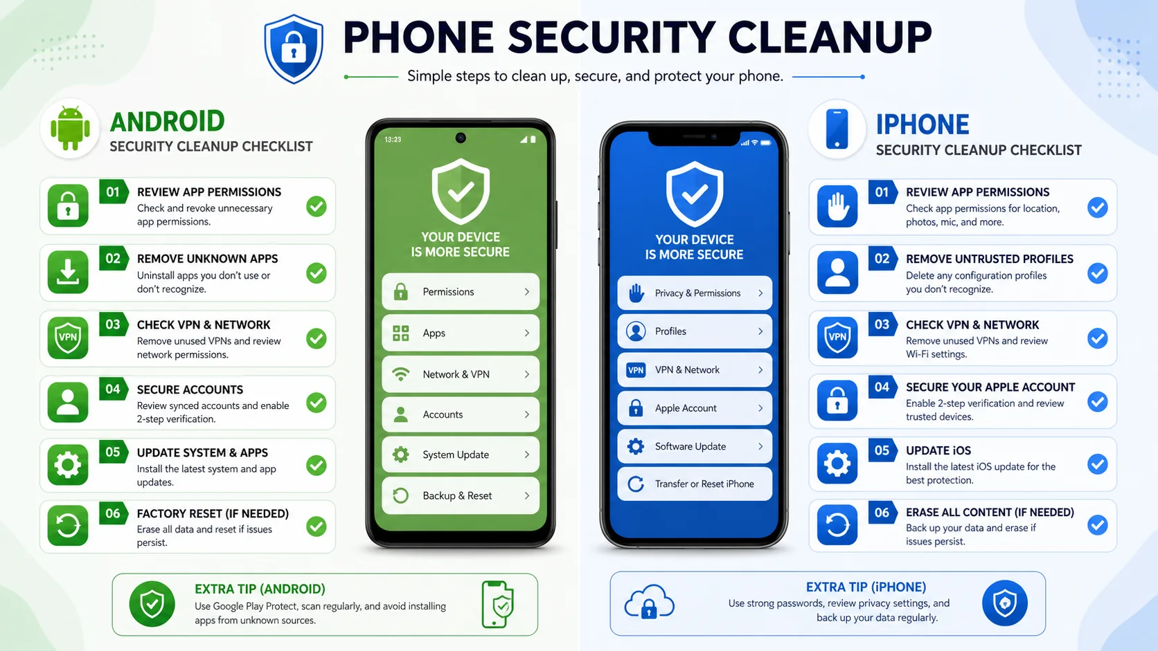 How to Hack an iPhone? Legal Risks, Security Checks, and Safer Alternatives 1 iPhone and Android security cleanup checklist