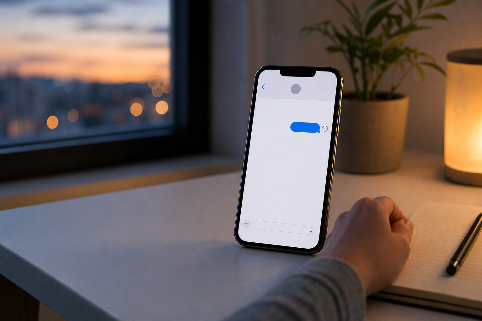 Phone showing a blue message bubble while someone considers whether they were blocked on iMessage