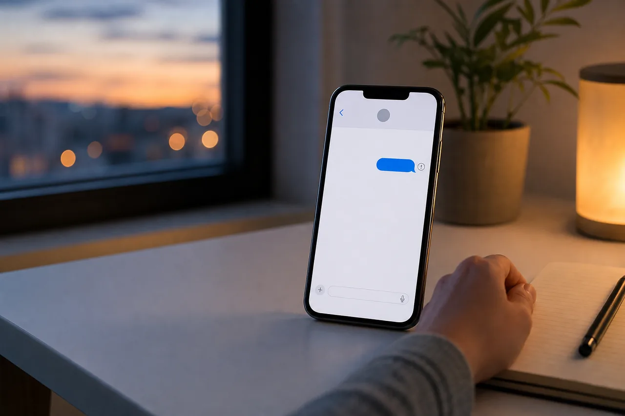 Phone showing a blue message bubble while someone checks whether they were blocked on iMessage